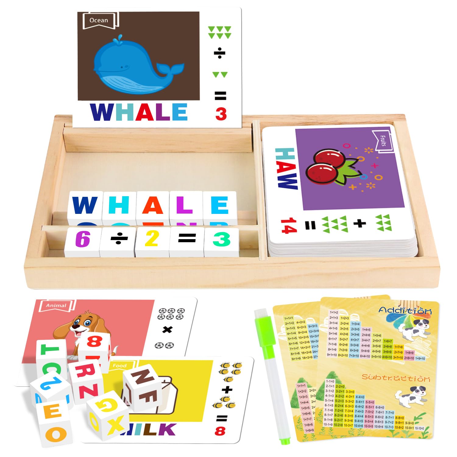 7-in-1 Wooden Learning Toy – Spelling, Counting & Alphabet Blocks – Ages 2–10