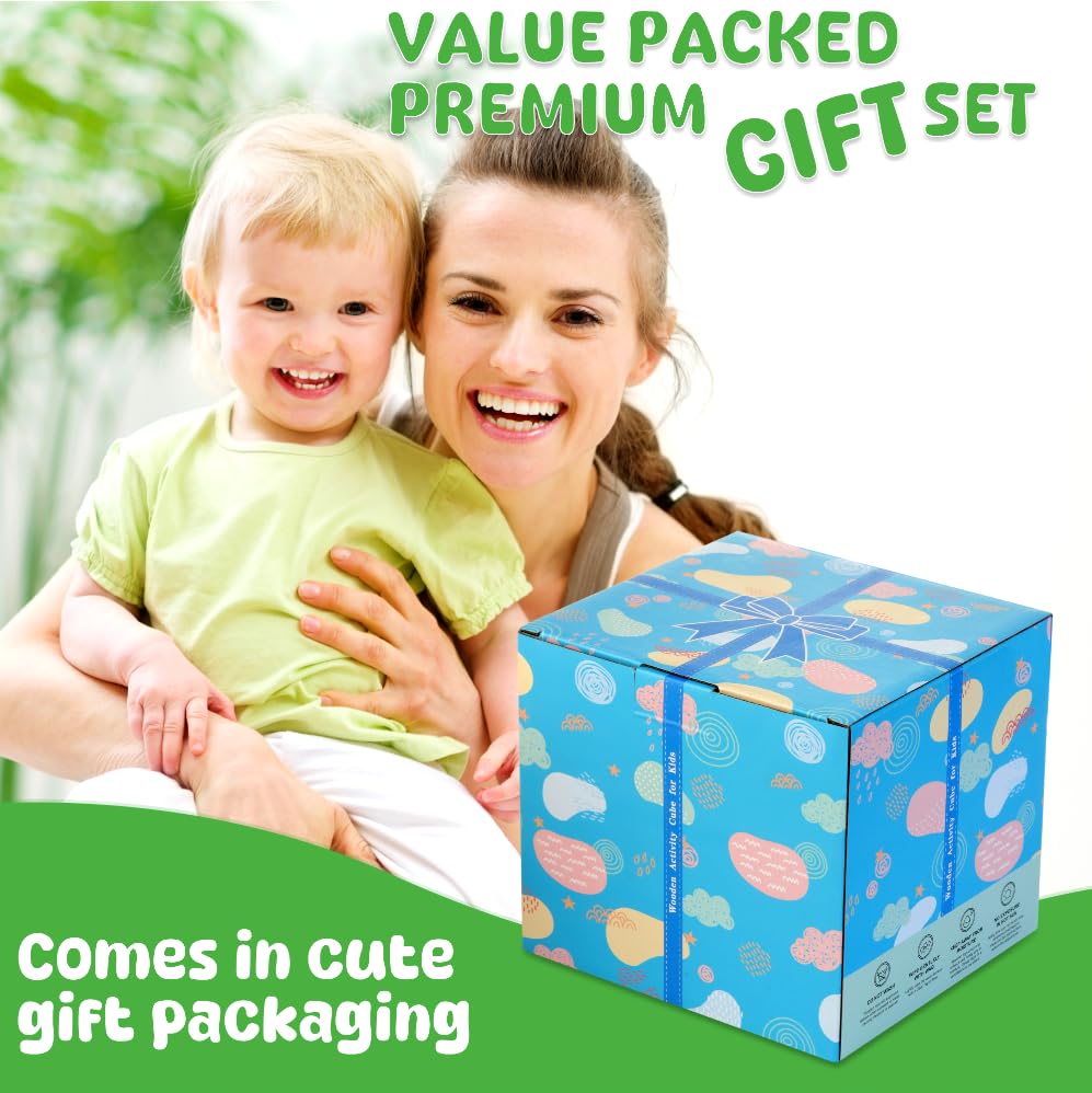 8-in-1 Montessori Wooden Activity Cube – Educational Toy with Word Cards – Ages 1+