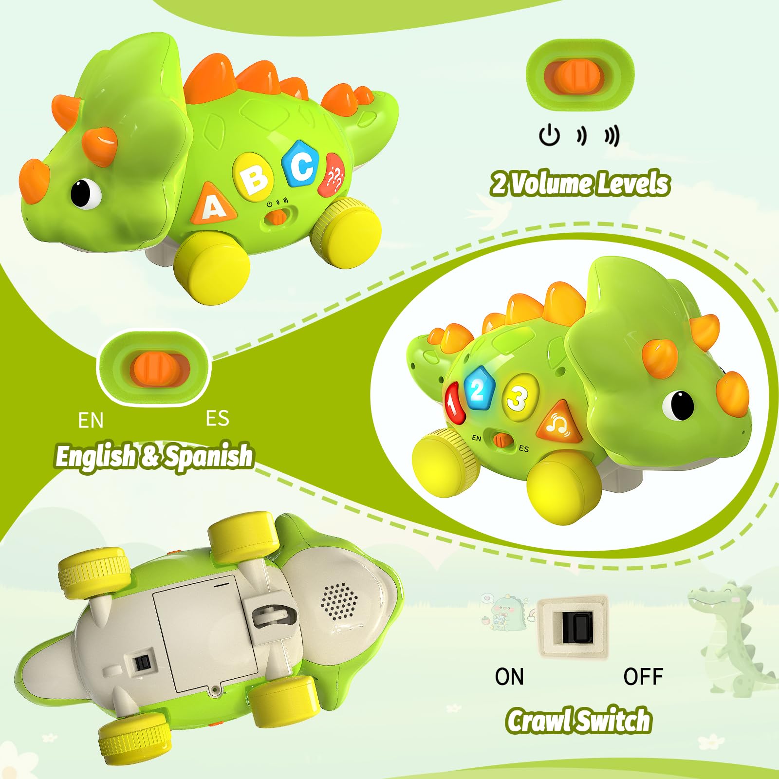 Bilingual Musical Dinosaur Toy – Touch & Go Educational Toy for Toddlers Ages 1–3