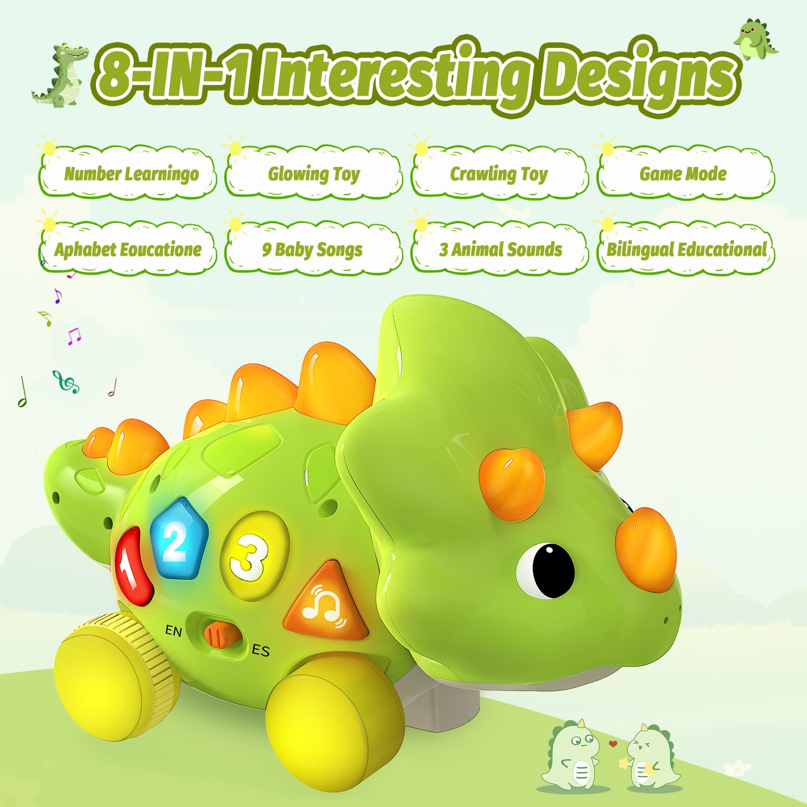 Bilingual Musical Dinosaur Toy – Touch & Go Educational Toy for Toddlers Ages 1–3