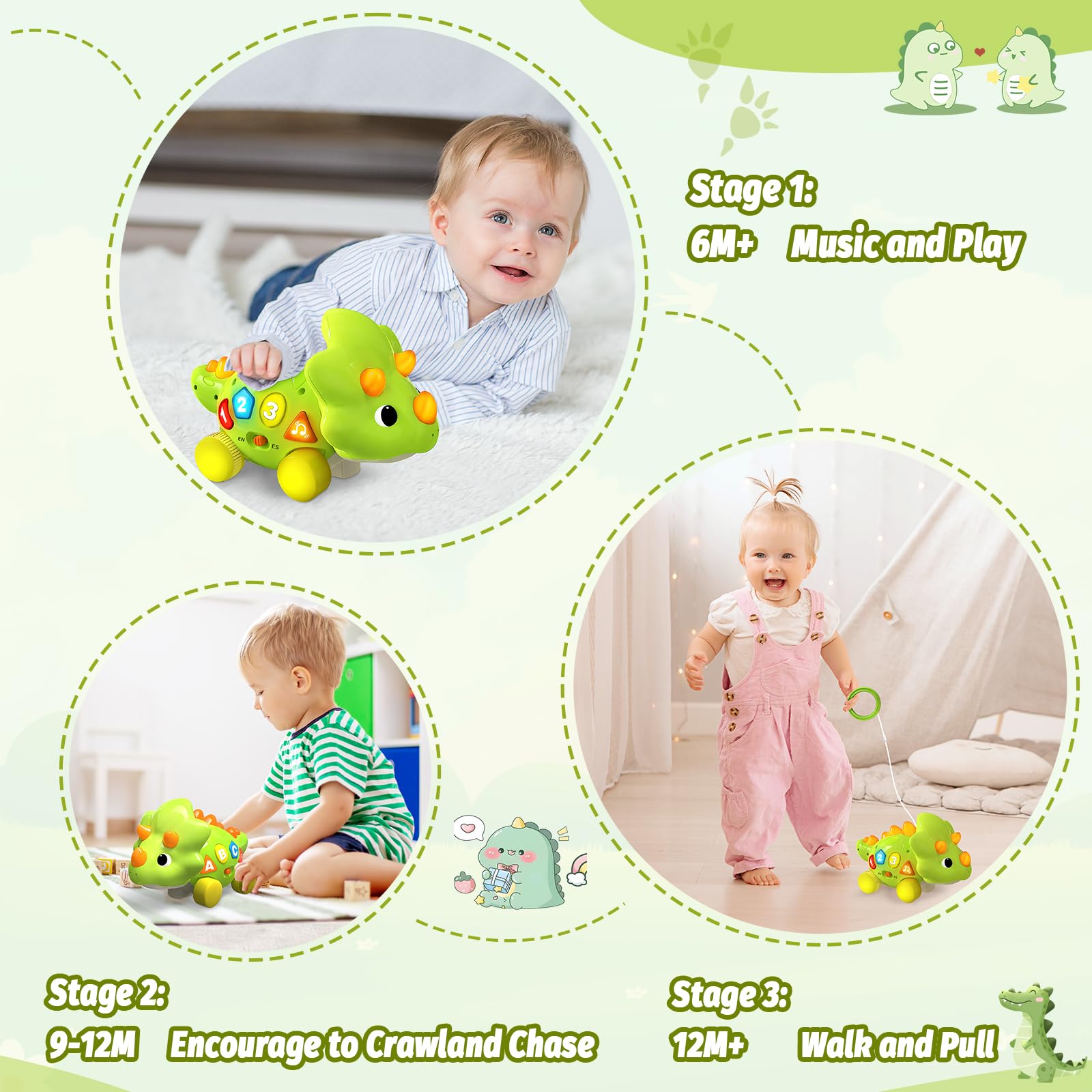 Bilingual Musical Dinosaur Toy – Touch & Go Educational Toy for Toddlers Ages 1–3