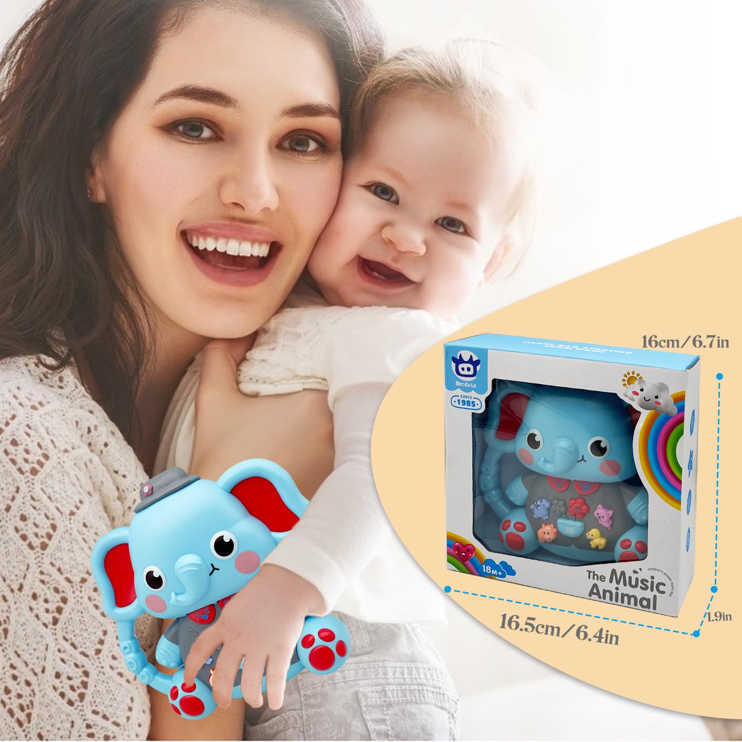 Elephant Musical Toy for Toddlers – Light-Up Piano for Ages 6–36 Months, Educational Gift for 1–3 Year Olds