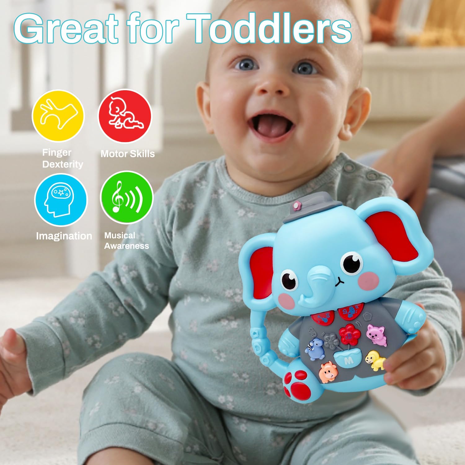 Elephant Musical Toy for Toddlers – Light-Up Piano for Ages 6–36 Months, Educational Gift for 1–3 Year Olds