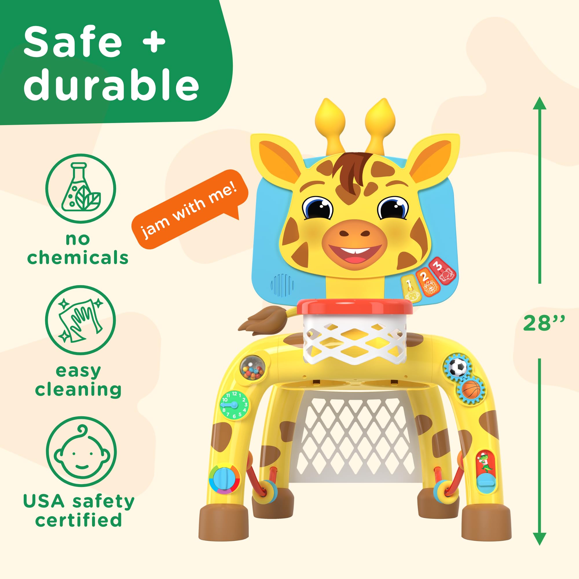 Giraffe Basketball Hoop & Soccer Goal Activity Toy – Lights & Sounds – Ages 1–3 Years