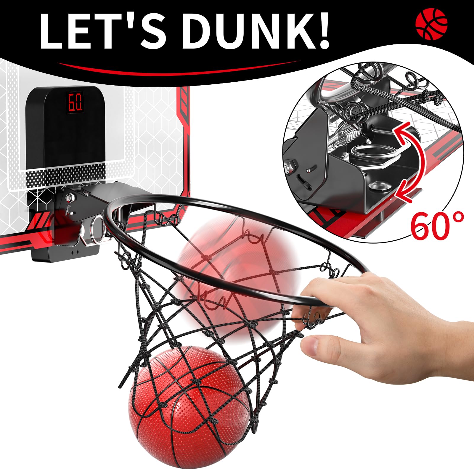 Indoor Basketball Hoop for Kids – Scoreboard & 4 Balls – Ages 3–12