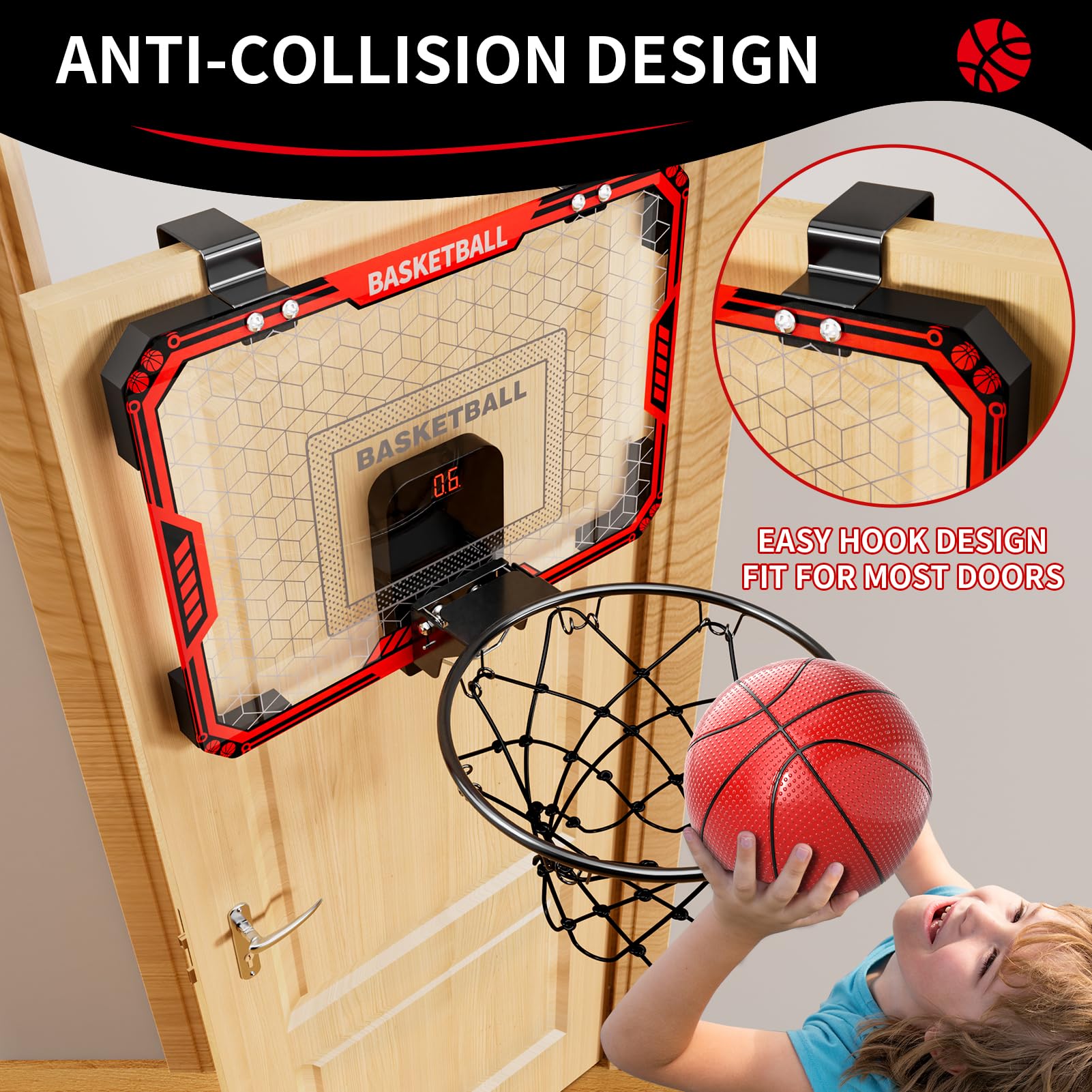 Indoor Basketball Hoop for Kids – Scoreboard & 4 Balls – Ages 3–12