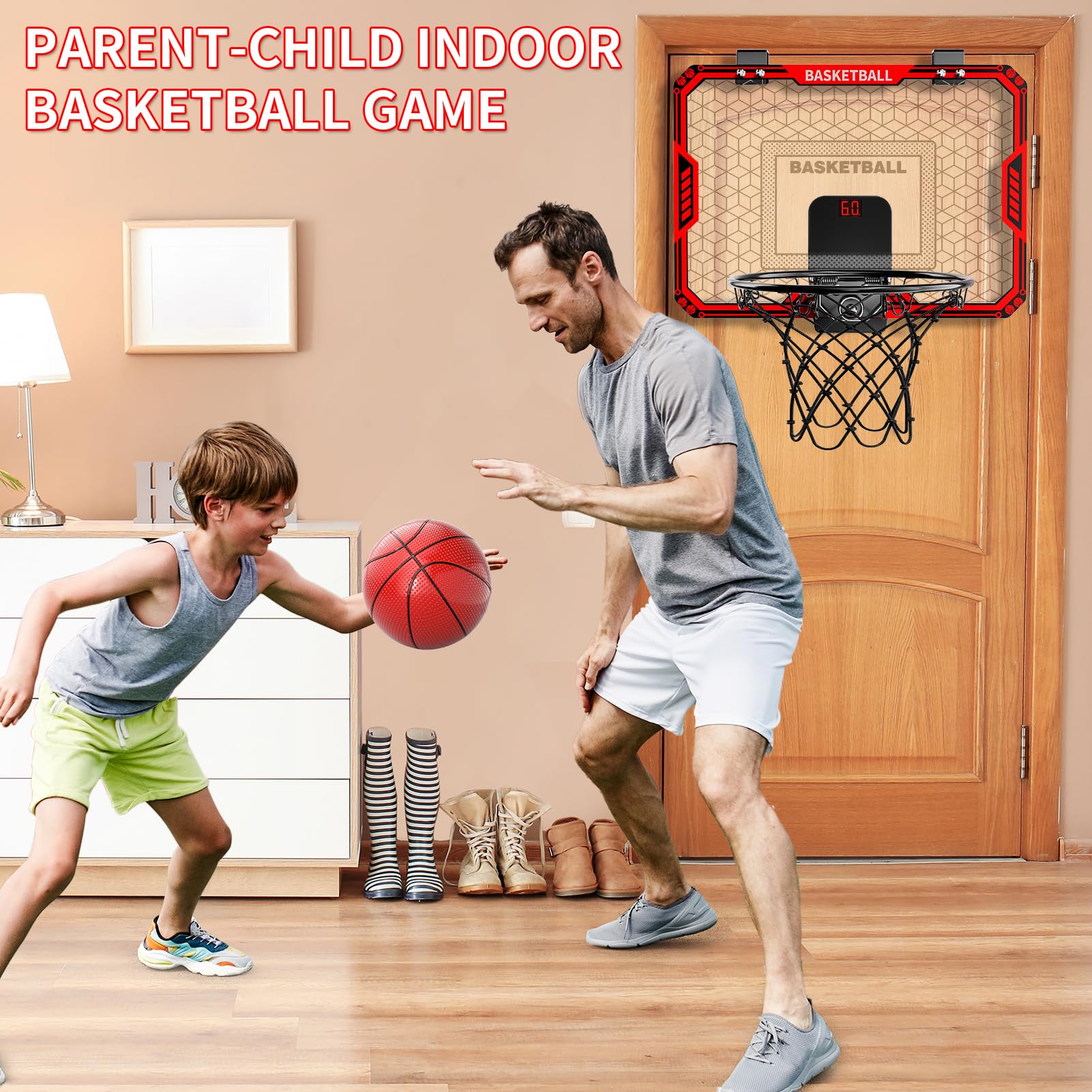 Indoor Basketball Hoop for Kids – Scoreboard & 4 Balls – Ages 3–12
