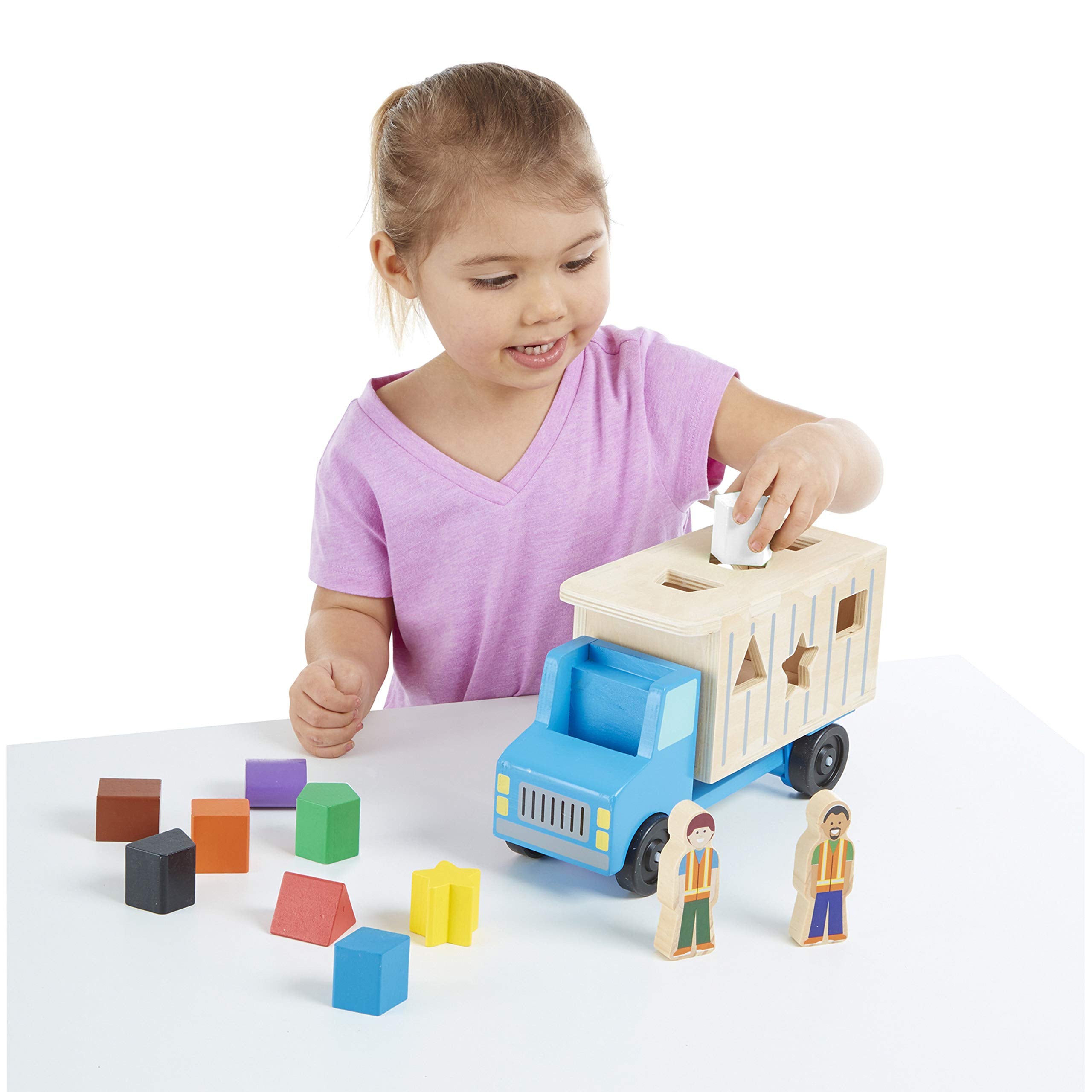 Melissa & Doug Wooden Dump Truck Shape Sorter Toy – 9 Shapes & 2 Figures