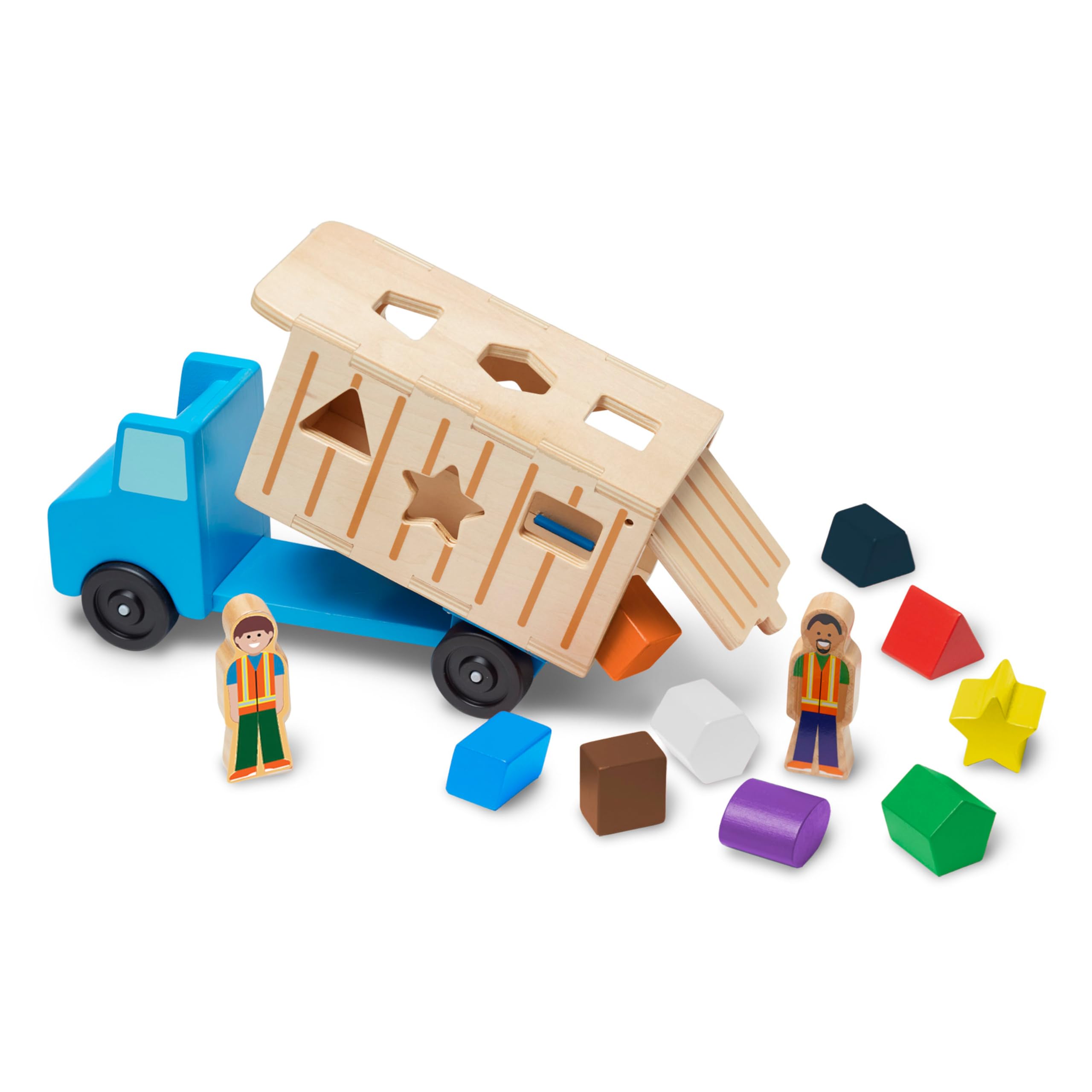Melissa & Doug Wooden Dump Truck Shape Sorter Toy – 9 Shapes & 2 Figures