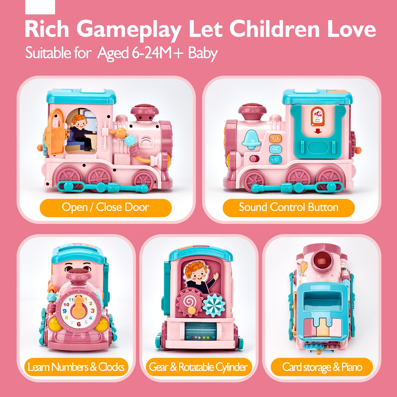 Musical Activity Train Toy with Talking Flash Cards (EN/ES) – Educational Toddler Gift – Ages 1–2