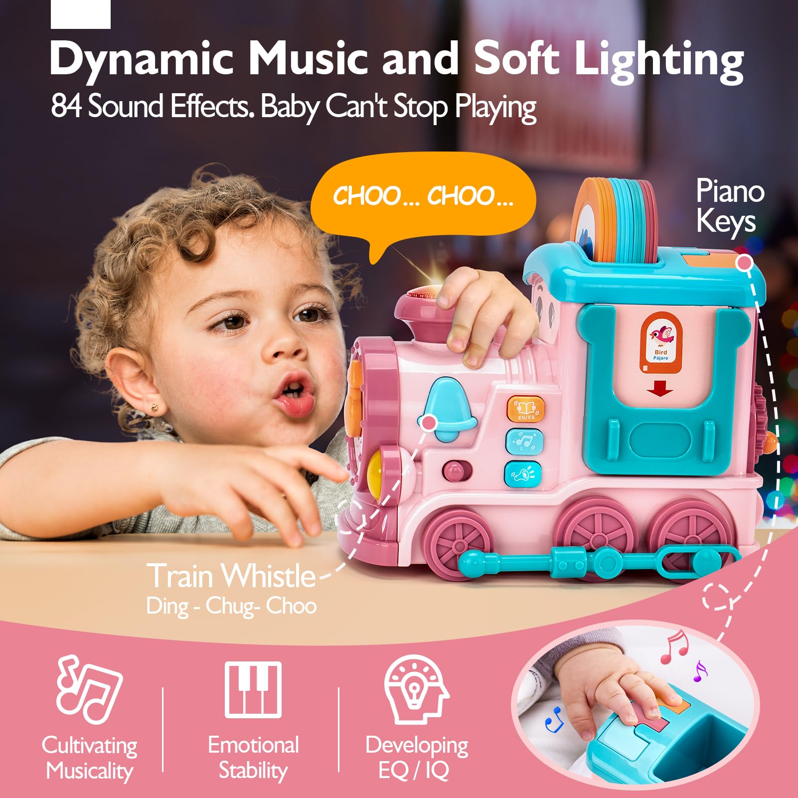 Musical Activity Train Toy with Talking Flash Cards (EN/ES) – Educational Toddler Gift – Ages 1–2
