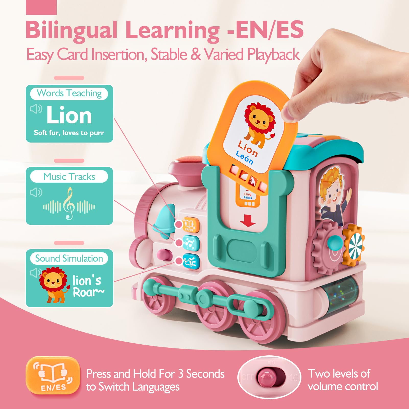 Musical Activity Train Toy with Talking Flash Cards (EN/ES) – Educational Toddler Gift – Ages 1–2