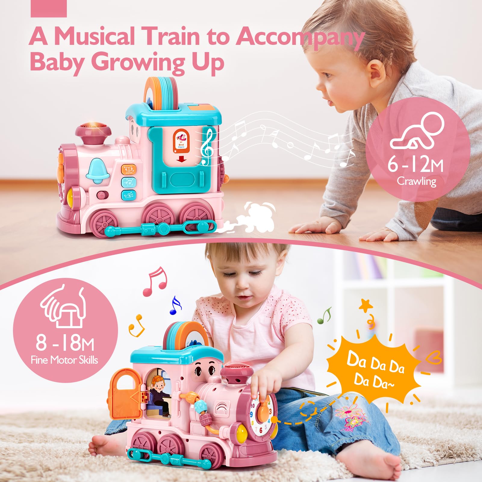 Musical Activity Train Toy with Talking Flash Cards (EN/ES) – Educational Toddler Gift – Ages 1–2