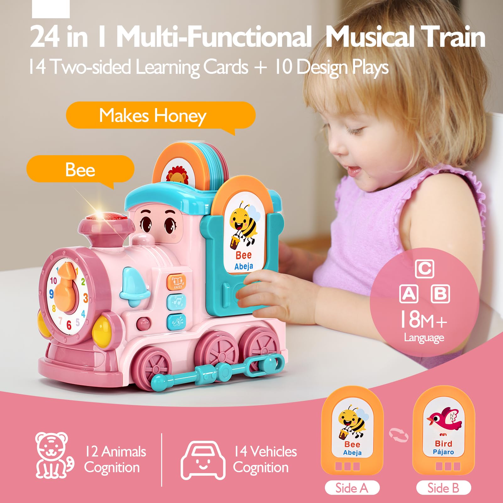 Musical Activity Train Toy with Talking Flash Cards (EN/ES) – Educational Toddler Gift – Ages 1–2