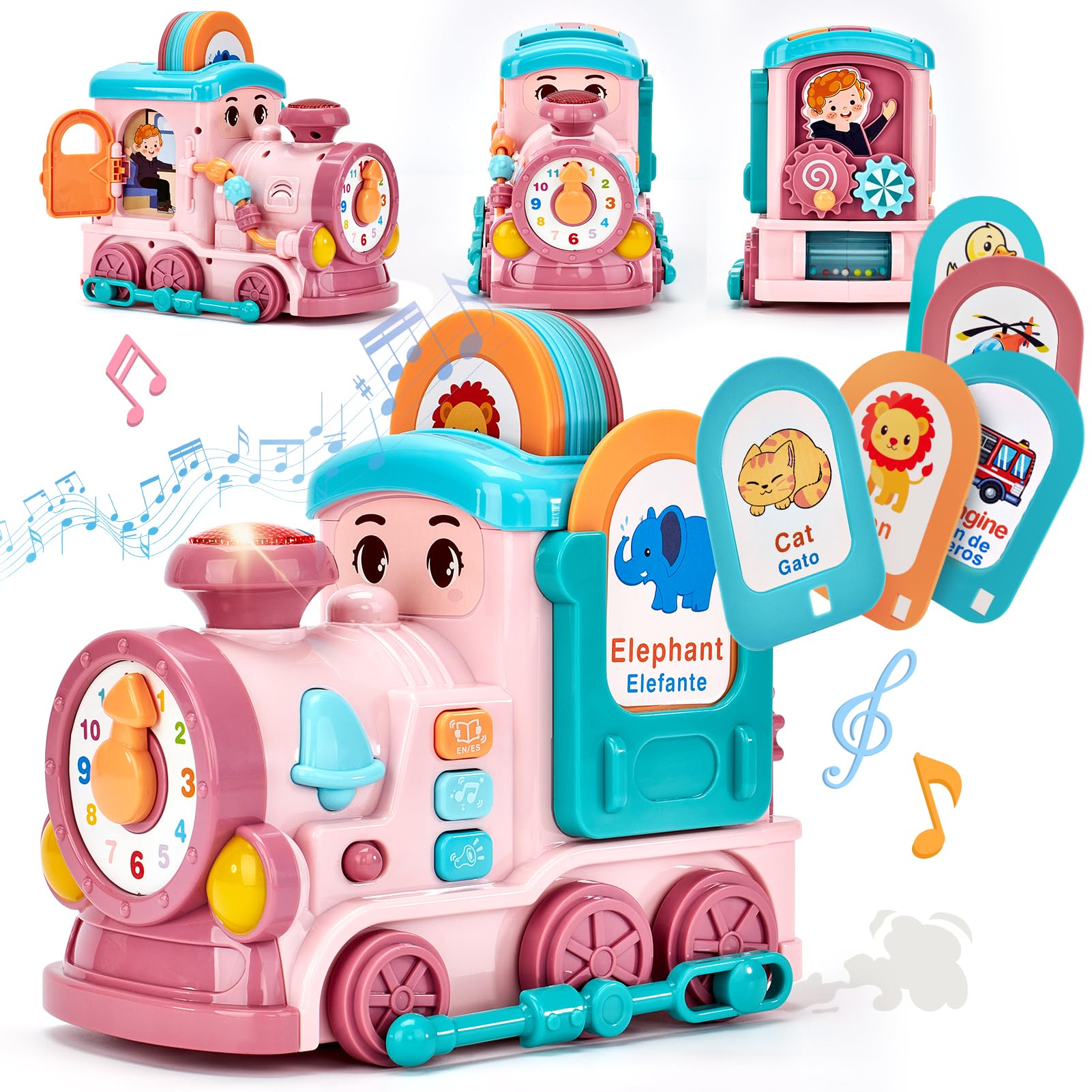 Musical Activity Train Toy with Talking Flash Cards (EN/ES) – Educational Toddler Gift – Ages 1–2