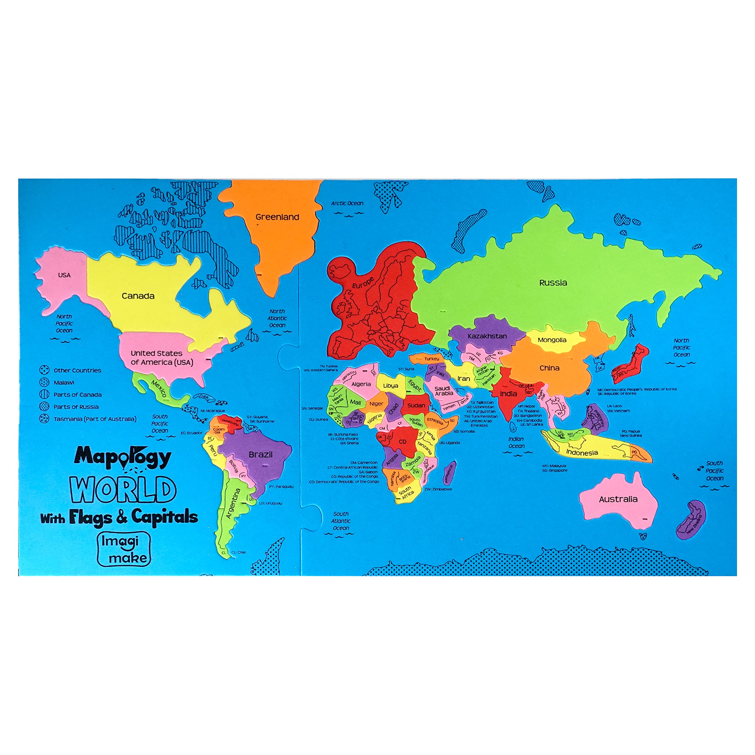 World Map Puzzle – Flags & Capitals – Ages 5–13 Educational Toy